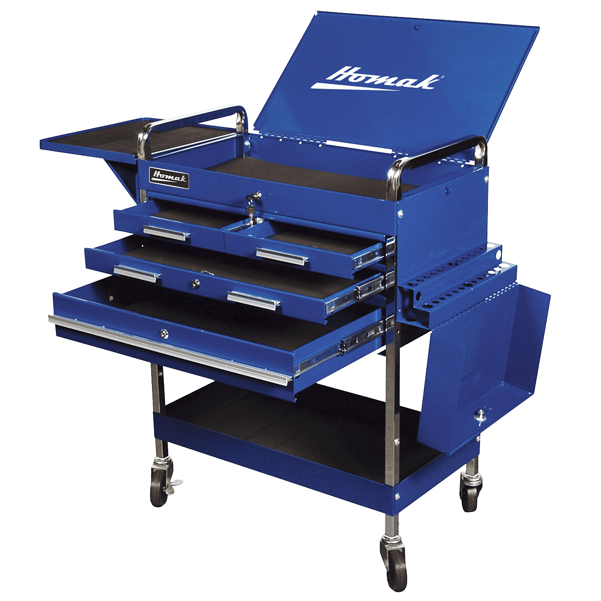 Homak, 30" 4 Drawer Flip-Top Cart, Blue, Heavy-duty 19-gauge steel, Model #BL06036404